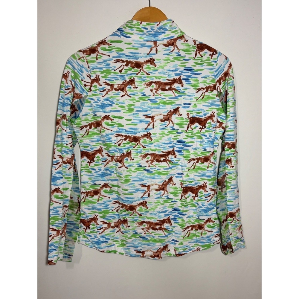 Ibkul Womens S Horse Print Long Sleeve Quarter Zip Pickleball Golf Shirt Blue - Picture 3 of 10